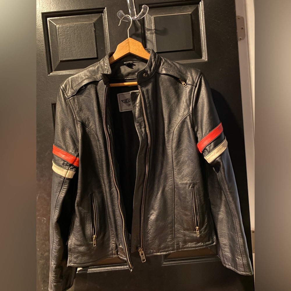 Ladies leather motorcycle jacket